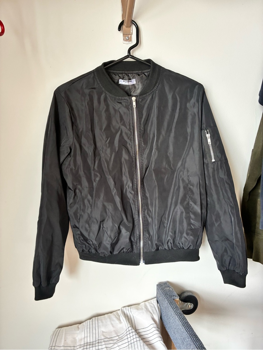 New Black Bomber Jacket with Zip Front